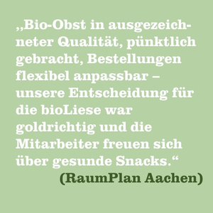 KI generiert: Ein Zitat über hochwertigen Bio-Obst-Lieferservice von RaumPlan Aachen.