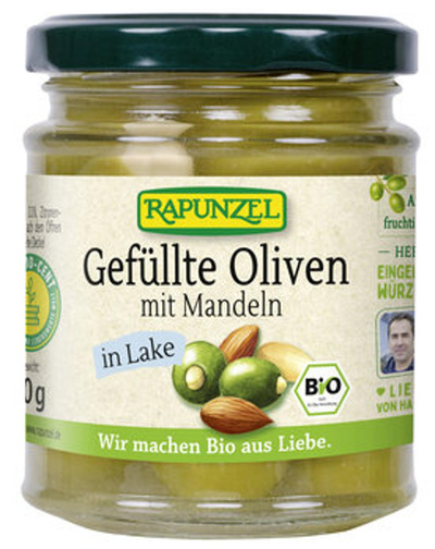 Produktfoto zu Oliven grün, gefüllt mit Mandeln in Lake (190g)