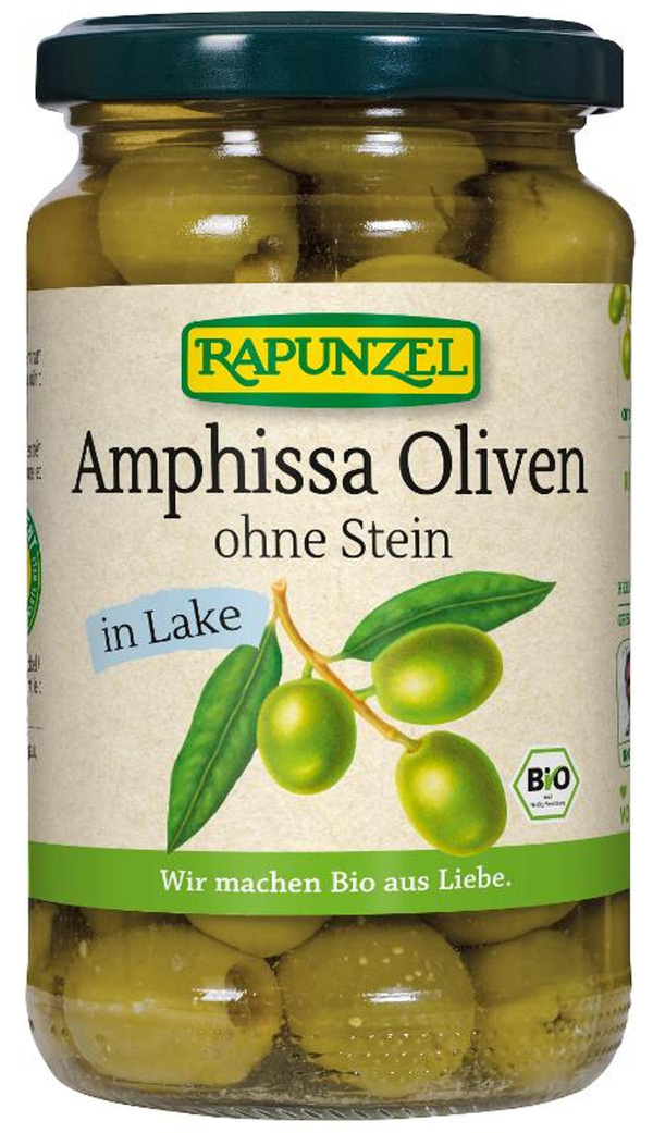 Produktfoto zu Oliven Amphissa grün, ohne Stein in Lake (315g)