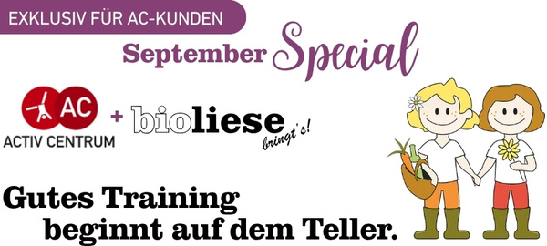 KI generiert: "September Special" mit Fitness- und Bio-Angeboten. Text: "Fit von innen, stark von außen."szl._img