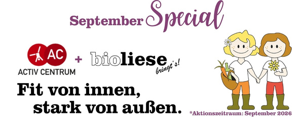 KI generiert: "September Special" mit Fitness- und Bio-Angeboten. Text: "Fit von innen, stark von außen."szl._img