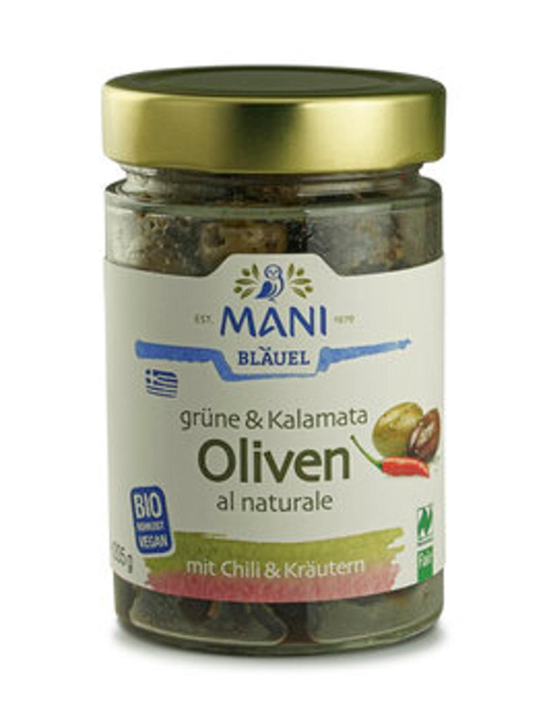Produktfoto zu -15% Grüne&Kalamata Oliven, Chili&Kräuter (205g) | MHD 14.09.26