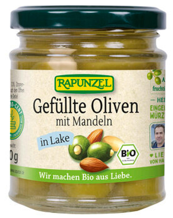 Produktfoto zu Oliven grün, gefüllt mit Mandeln in Lake (190g)