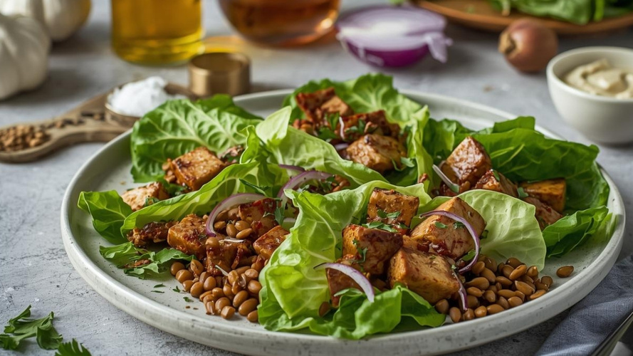 Rezeptbild für (Feld-)salat mit roten Linsen und Tofu