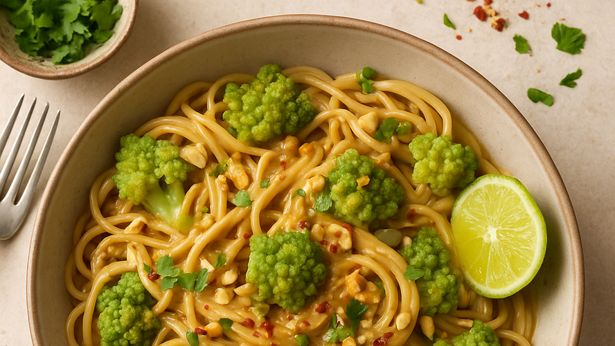 Rezeptbild für Romanesco mit Mie-Nudeln & Erdnusssoße