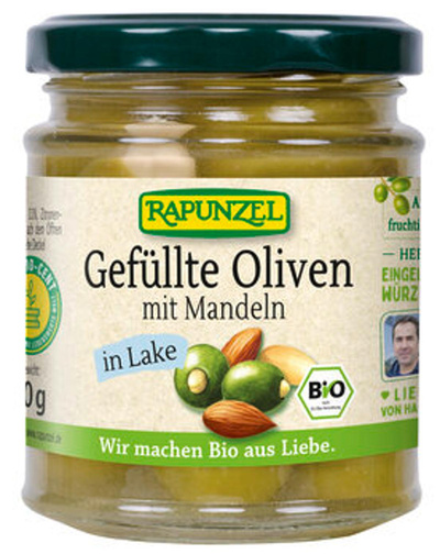 Produktfoto zu Oliven grün, gefüllt mit Mandeln in Lake (190g)