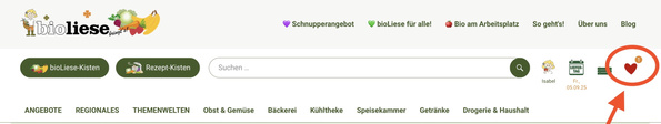 KI generiert: Website-Header mit Suchleiste und Menü: "Angebote, Regionales, Themenwelten, Obst & Gemüse, Bäckerei, Kühltheke".