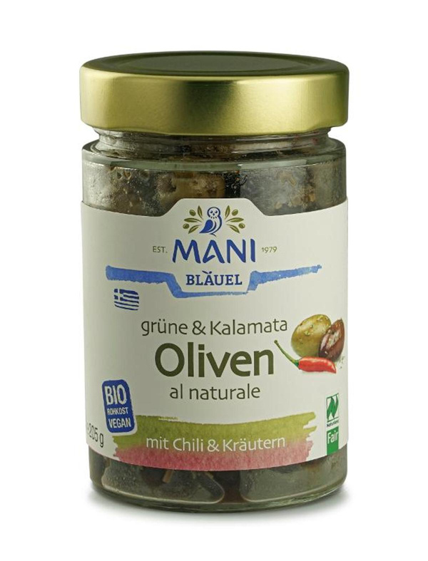 Produktfoto zu Grüne&Kalamata Oliven, Chili&Kräuter (205g)